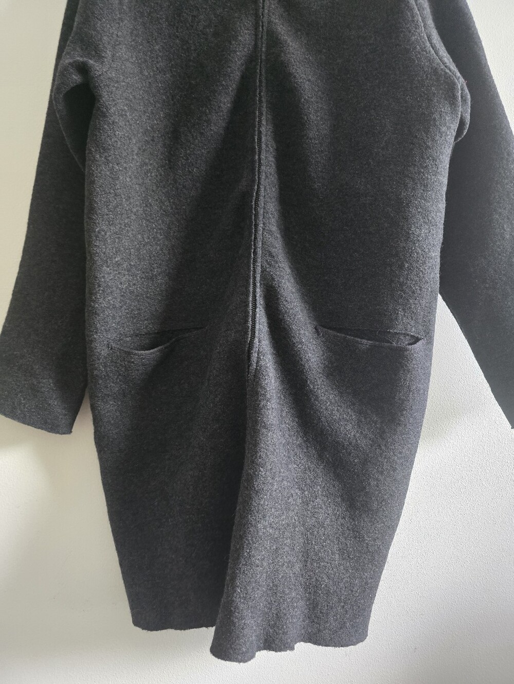 EILEEN FISHER Boiled Wool Full-Zip Stand Collar Long Coat Cardigan Jacket Gray - Picture 5 of 13